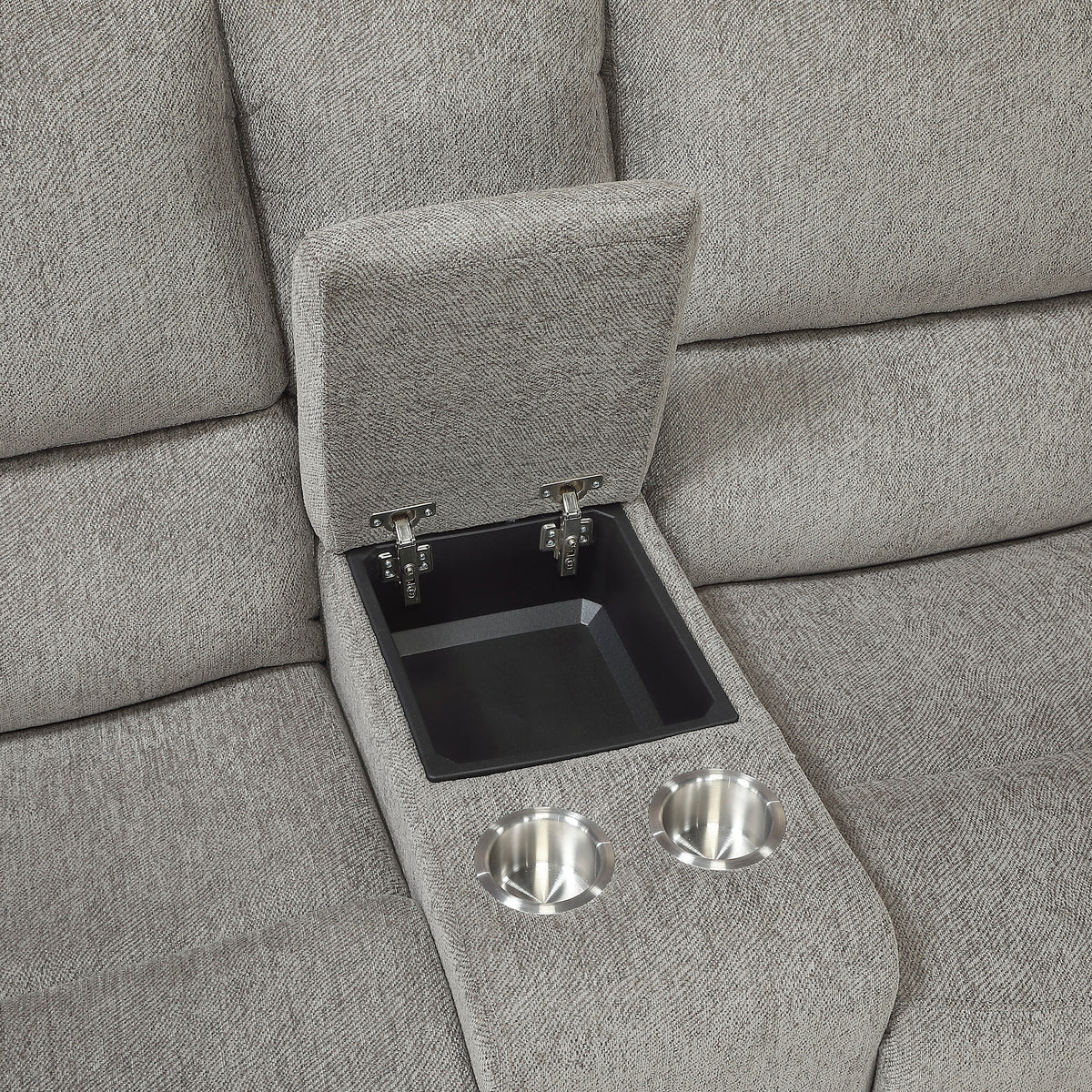 Plume Silver Double Reclining Loveseat With Center Console