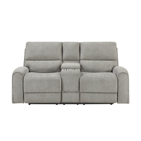 Plume Silver Double Reclining Loveseat With Center Console