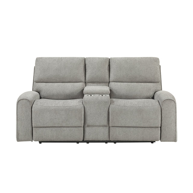 Plume Silver Double Reclining Loveseat With Center Console