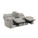 Plume Silver Double Reclining Loveseat With Center Console