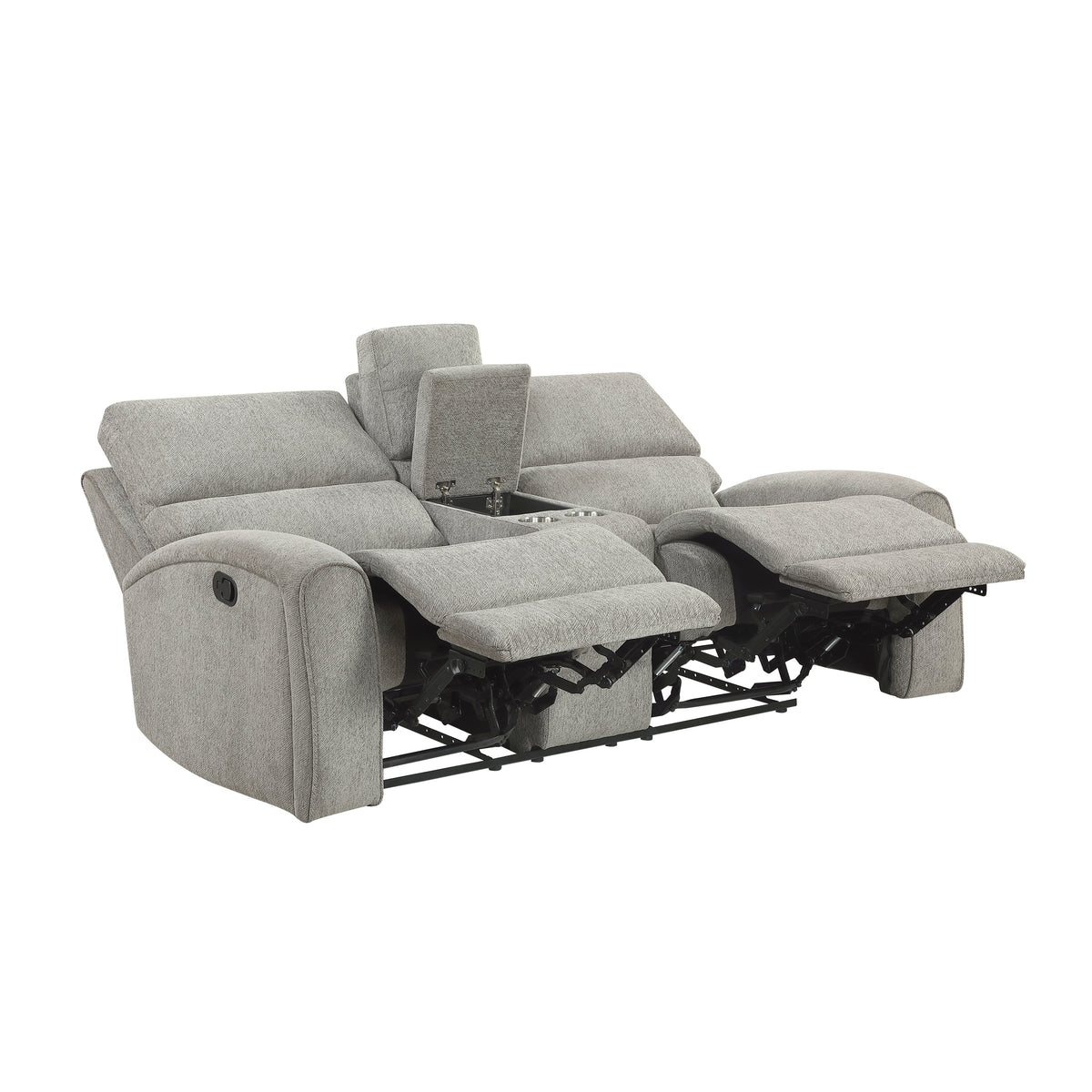 Plume Silver Double Reclining Loveseat With Center Console