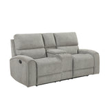 Plume Silver Double Reclining Loveseat With Center Console