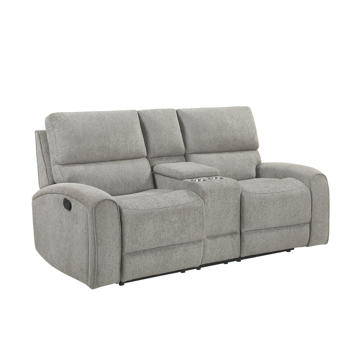 Plume Silver Double Reclining Loveseat With Center Console