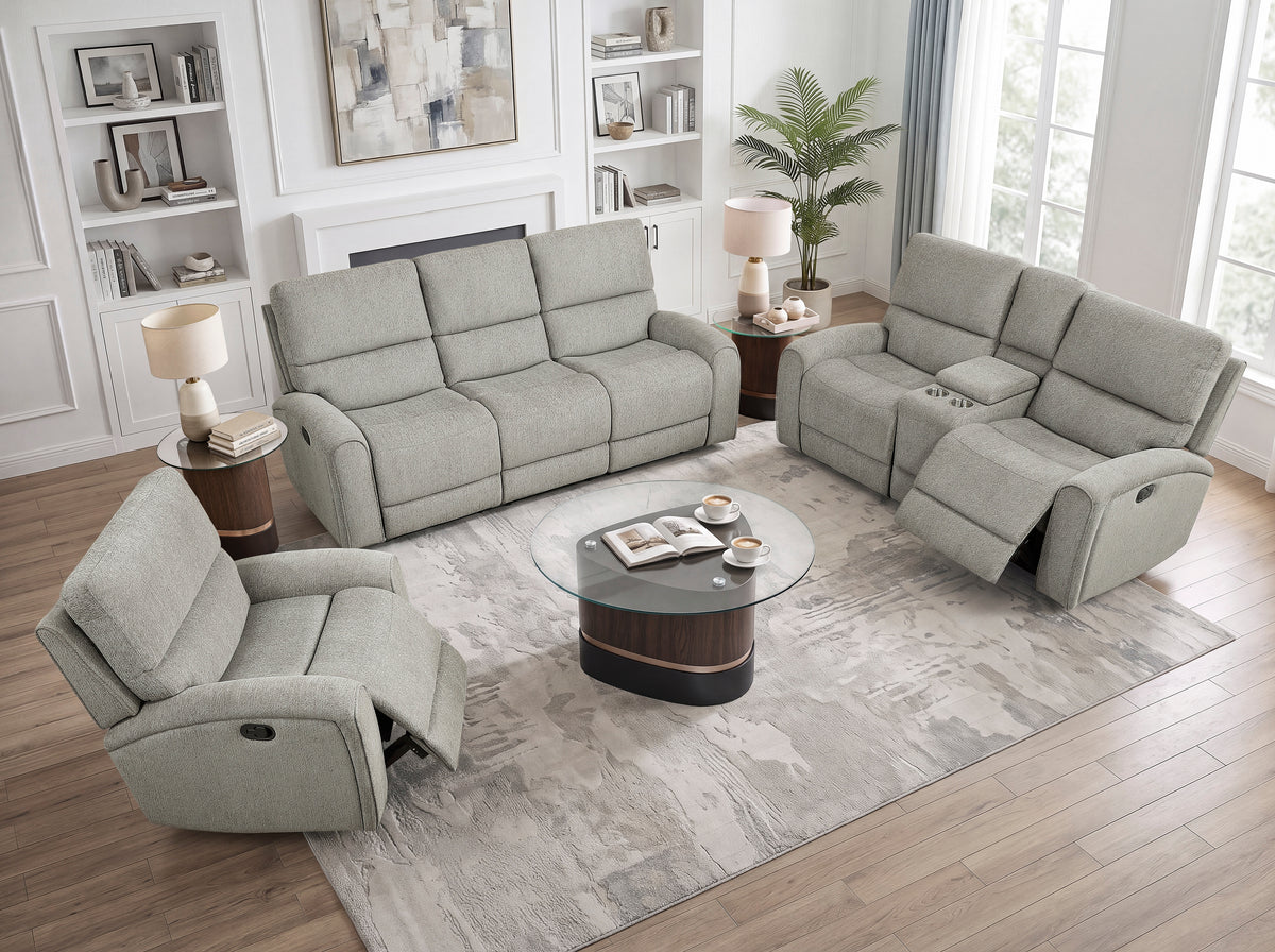 Plume Silver Double Reclining Loveseat With Center Console