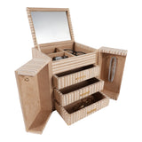 Almond Ivory/Tan Large Raffia Jewelry Box with Mirror