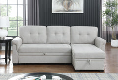 Lucca Light Gray 84"W Linen Reversible Sleeper Sectional Sofa with Storage Chaise