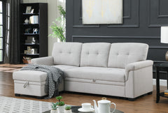 Lucca Light Gray 84"W Linen Reversible Sleeper Sectional Sofa with Storage Chaise