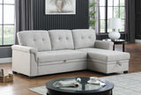 Lucca Light Gray 84"W Linen Reversible Sleeper Sectional Sofa with Storage Chaise