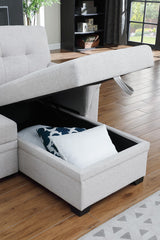 Lucca Light Gray 84"W Linen Reversible Sleeper Sectional Sofa with Storage Chaise