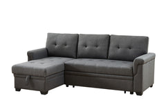 Lucca Dark Gray 84"W Linen Reversible Sleeper Sectional Sofa with Storage Chaise