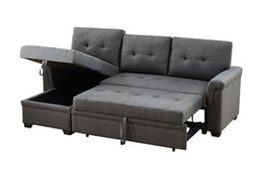 Lucca Dark Gray 84"W Linen Reversible Sleeper Sectional Sofa with Storage Chaise