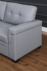 Lucca Gray 84"W Vegan Leather Reversible Sleeper Sectional Sofa with Storage Chaise