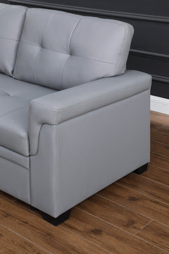 Lucca Gray 84"W Vegan Leather Reversible Sleeper Sectional Sofa with Storage Chaise