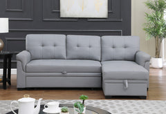 Lucca Gray 84"W Vegan Leather Reversible Sleeper Sectional Sofa with Storage Chaise