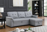 Lucca Gray 84"W Vegan Leather Reversible Sleeper Sectional Sofa with Storage Chaise