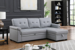 Lucca Gray 84"W Vegan Leather Reversible Sleeper Sectional Sofa with Storage Chaise