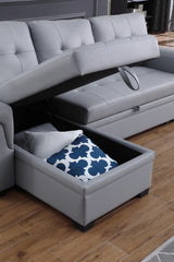 Lucca Gray 84"W Vegan Leather Reversible Sleeper Sectional Sofa with Storage Chaise