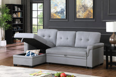 Lucca Gray 84"W Vegan Leather Reversible Sleeper Sectional Sofa with Storage Chaise