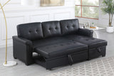 Lucca Black 84"W Vegan Leather Reversible Sleeper Sectional Sofa with Storage Chaise