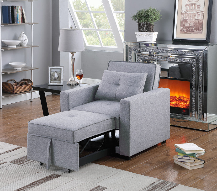 Zoey Light Gray 33.25"W Linen Convertible Sleeper Chair