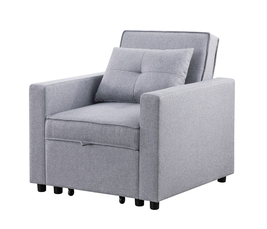 Zoey Light Gray 33.25"W Linen Convertible Sleeper Chair