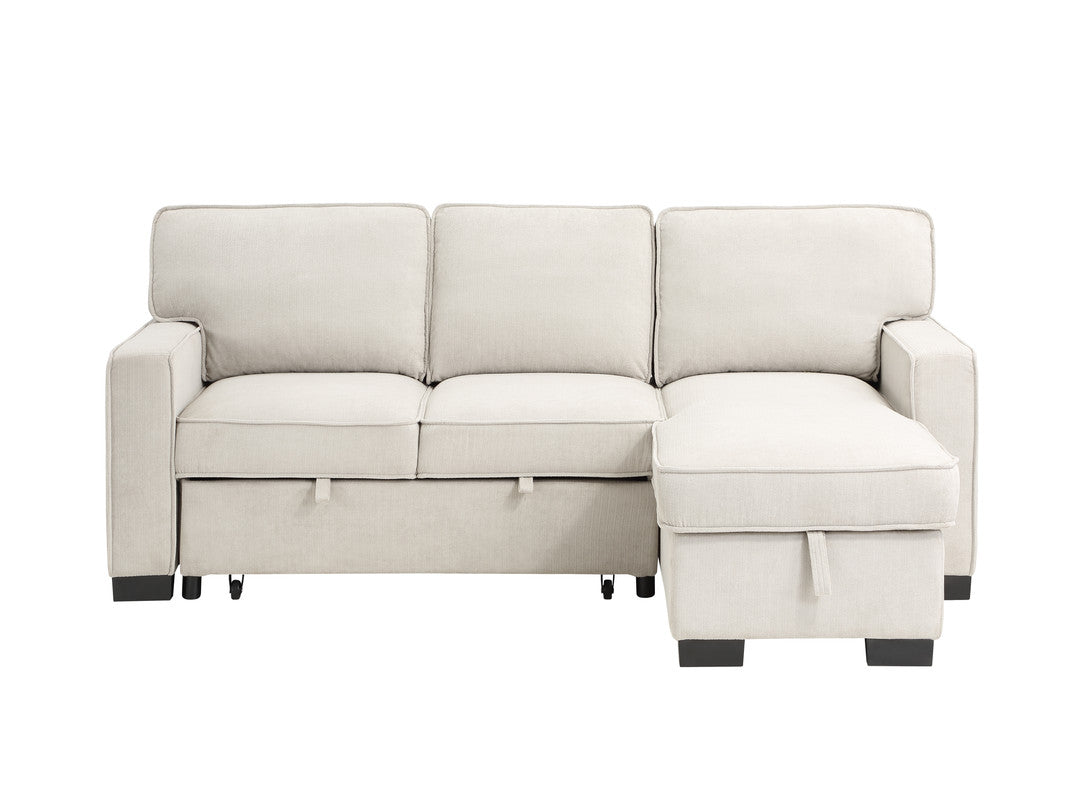 Estelle Beige 86.5"W Fabric Reversible Sleeper Sectional Sofa with Storage Chaise