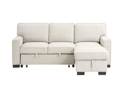 Estelle Beige 86.5"W Fabric Reversible Sleeper Sectional Sofa with Storage Chaise