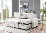 Estelle Beige 86.5"W Fabric Reversible Sleeper Sectional Sofa with Storage Chaise