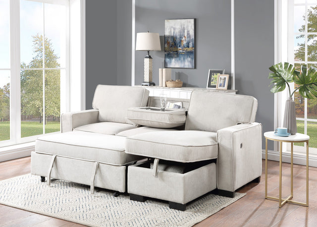 Estelle Beige 86.5"W Fabric Reversible Sleeper Sectional Sofa with Storage Chaise