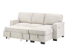 Estelle Beige 86.5"W Fabric Reversible Sleeper Sectional Sofa with Storage Chaise