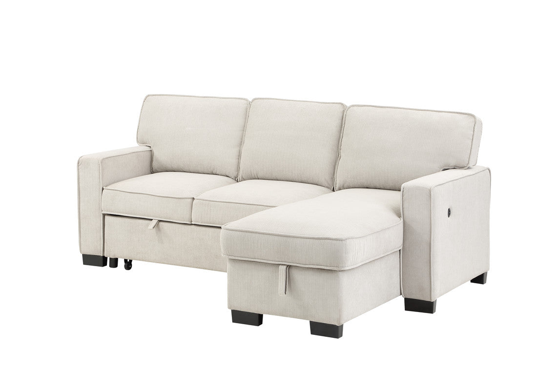 Estelle Beige 86.5"W Fabric Reversible Sleeper Sectional Sofa with Storage Chaise
