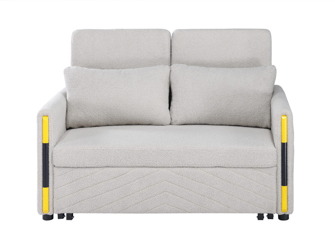 Percy Beige 55.5"W Teddy Velvet Sleeper Loveseat