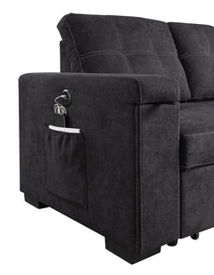 Toby Black 95"W Woven Fabric Reversible Sleeper Sectional Sofa with RAF Storage Chaise