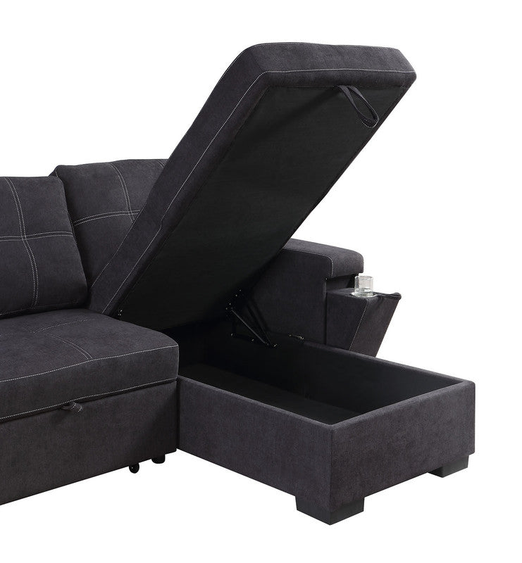 Toby Black 95"W Woven Fabric Reversible Sleeper Sectional Sofa with RAF Storage Chaise