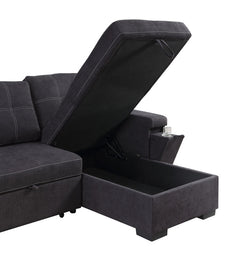 Toby Black 95"W Woven Fabric Reversible Sleeper Sectional Sofa with RAF Storage Chaise