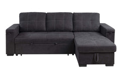 Toby Black 95"W Woven Fabric Reversible Sleeper Sectional Sofa with RAF Storage Chaise