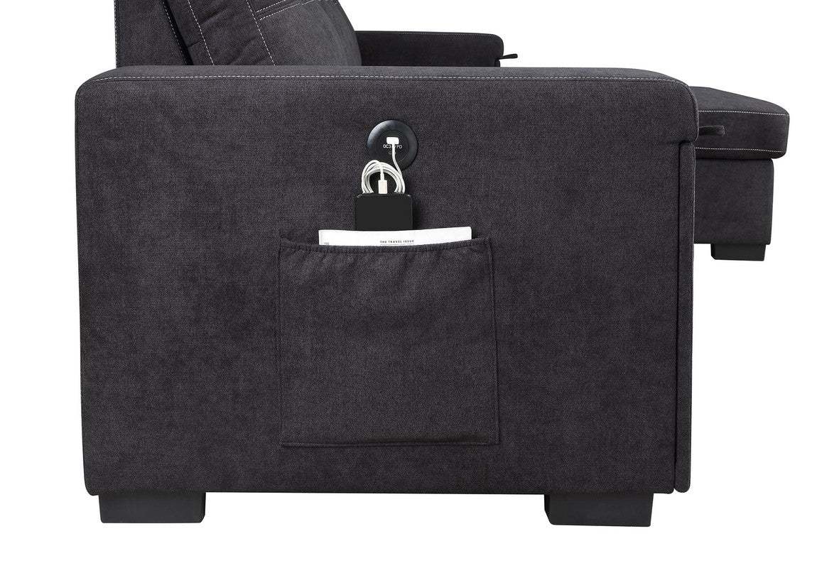 Toby Black 95"W Woven Fabric Reversible Sleeper Sectional Sofa with RAF Storage Chaise