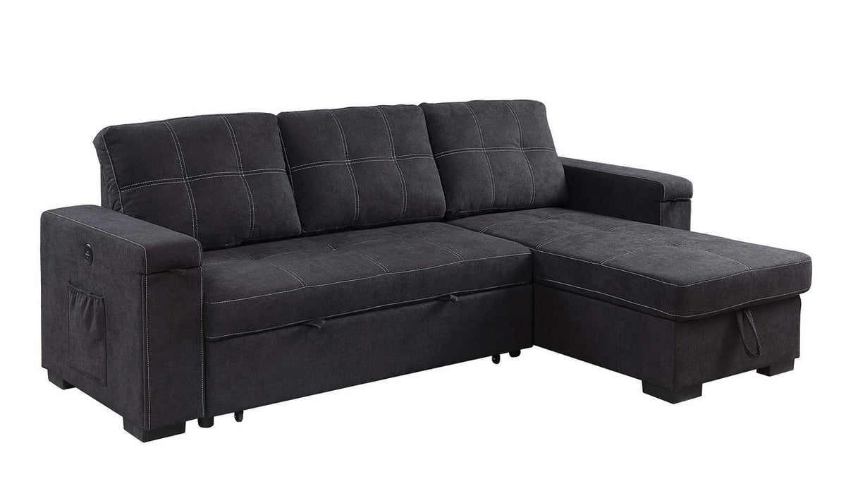 Toby Black 95"W Woven Fabric Reversible Sleeper Sectional Sofa with RAF Storage Chaise