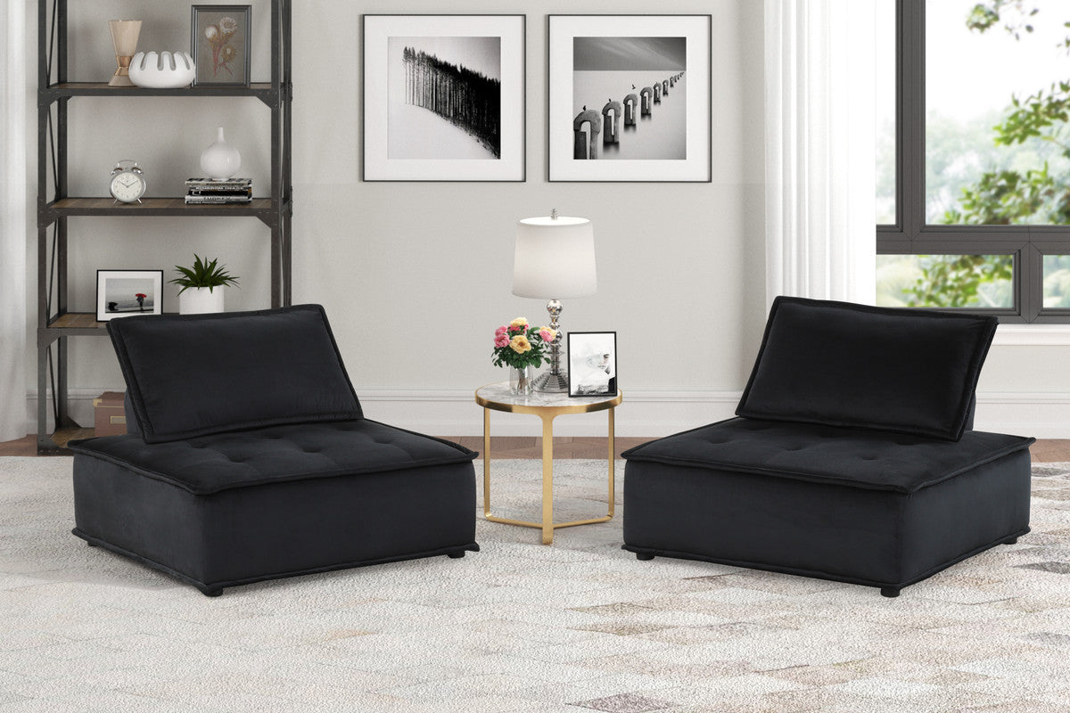 Anna Black 40"W Velvet Armless Lounge Chair (Set of 2)