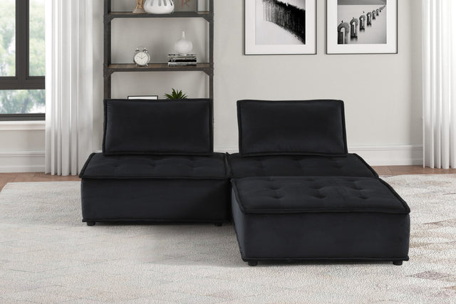 Anna Black 80"W Velvet Sectional Sofa with Ottoman