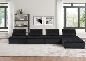 Anna Black 160"W Velvet Sectional Sofa with Ottoman