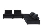 Anna Black 160"W Velvet Sectional Sofa with Ottoman