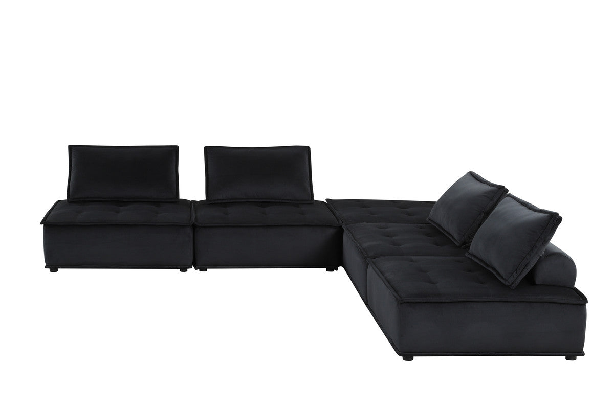 Anna Black 160"W Velvet Sectional Sofa with Ottoman