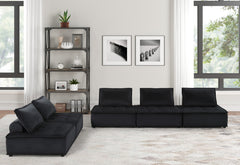 Anna Black 120"W Velvet Sectional Sofa with Ottoman