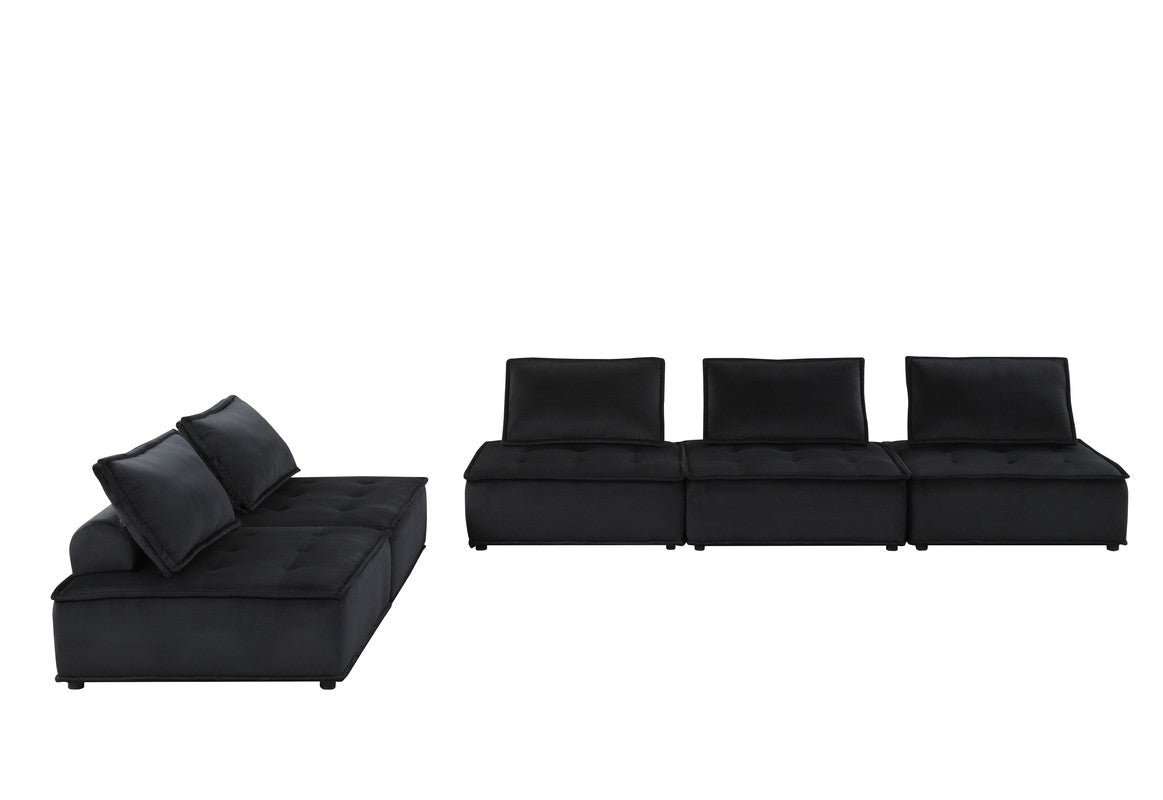 Anna Black 120"W Velvet 5-Piece Modular Sofa & Loveseat Set