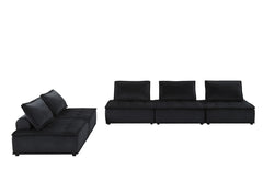 Anna Black 120"W Velvet 5-Piece Modular Sofa & Loveseat Set