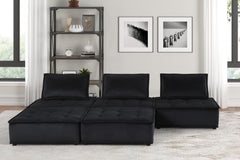 Anna Black 120"W Velvet Sectional Sofa with Ottoman