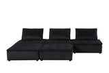 Anna Black 160"W Velvet Sectional Sofa with Ottoman