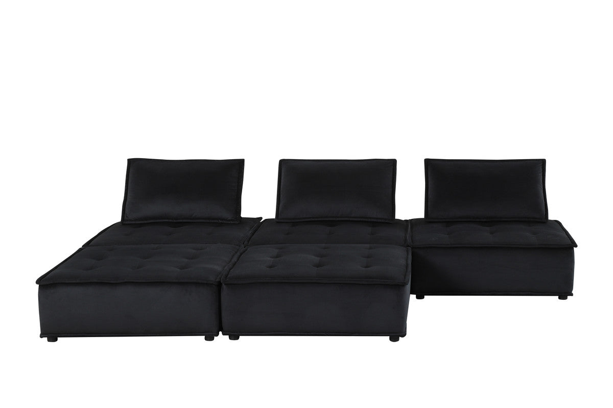 Anna Black 160"W Velvet Sectional Sofa with Ottoman