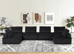 Anna Black 160"W Velvet Modular U-Shape Sectional Sofa